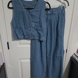 SHEIN Blue Wide Leg Pants & Vest Set